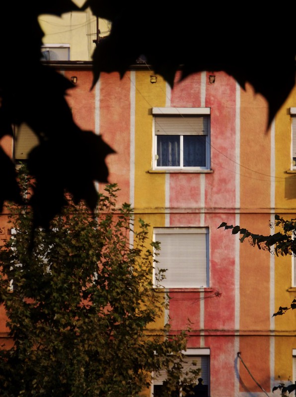 Brightly painted communist blocks, Tirana
