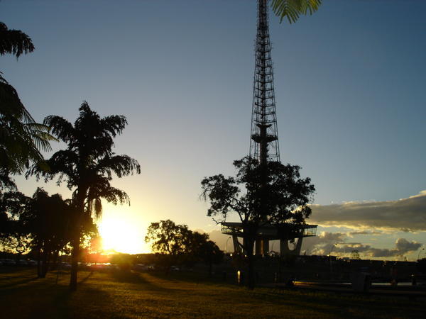 sun setting behind the Tv Viewing Tower, Brasilia