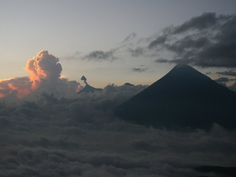 Volcano View from Pacaya Volcano of Volcano Fuego (erupting) and Volcano Agua