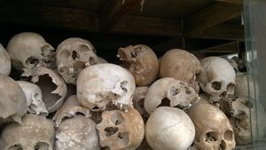 Skulls in the monument at the Killing Fields