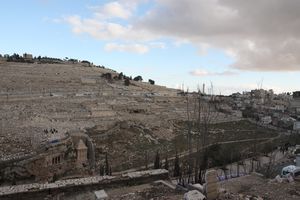 View of the Jewish cemetary and the Palestinian neighborhood of Silwan to its right