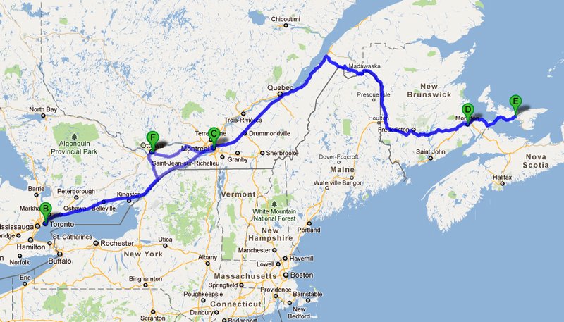 Von Ottawa nach Toronto nach Montreal nach Edmontston nach Moncton und zurueck nach Ottawa