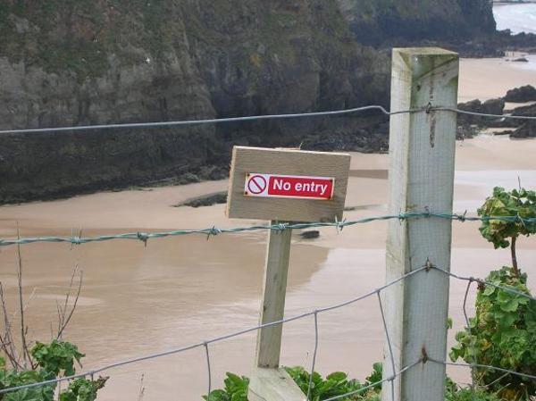 No entry sign on cliff