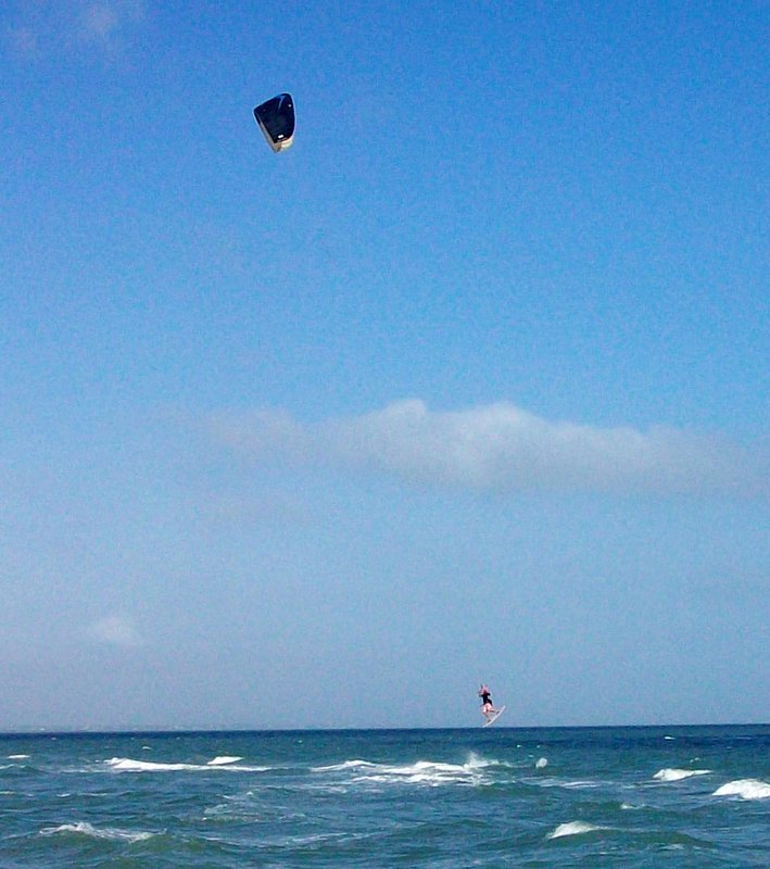Kite boarding on our beach