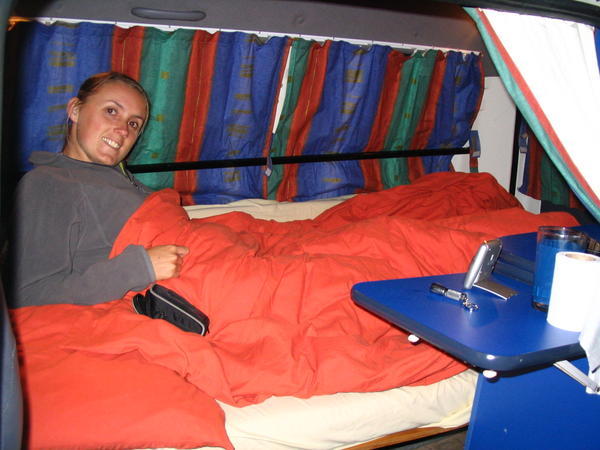 Our comfy campervan bed