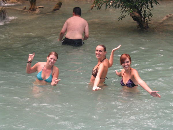 girls freezing in the waterfall