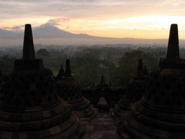 sunrise and stupas