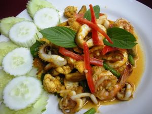 Yummy seafood with red curry