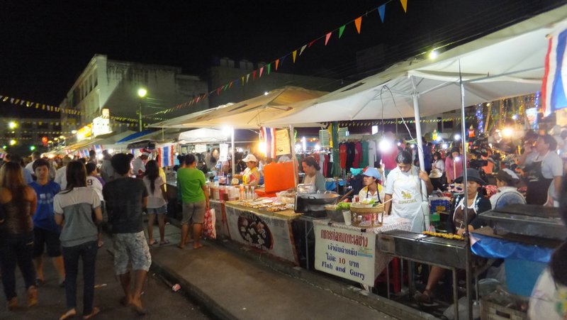 Food stalls at the weekend market