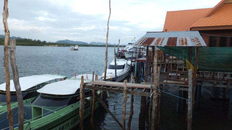 Speedboats parked outside Catfish restaurant in Saladan