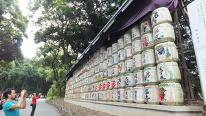 Sake barrels wrapped in straw