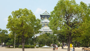 Osaka castle through the trees