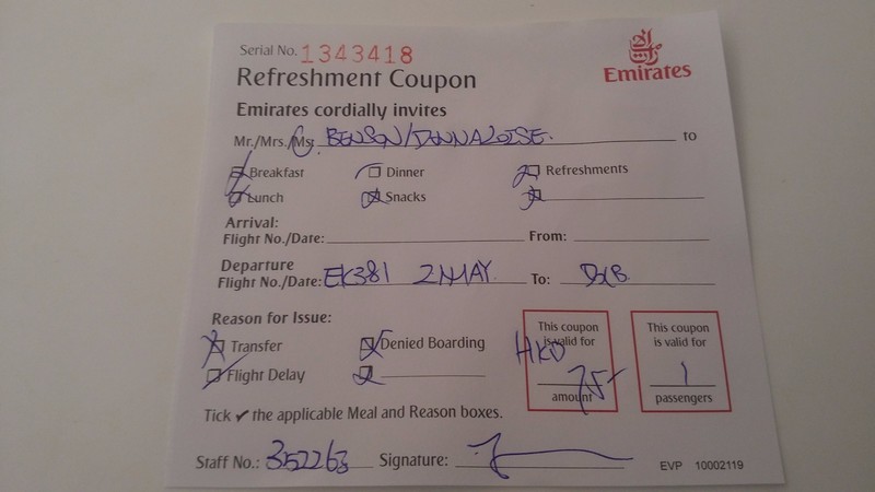 Our generous meal voucher from Emirates