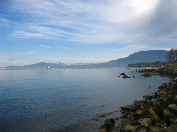 Vancouver and English Bay looking up to the North Mountian range