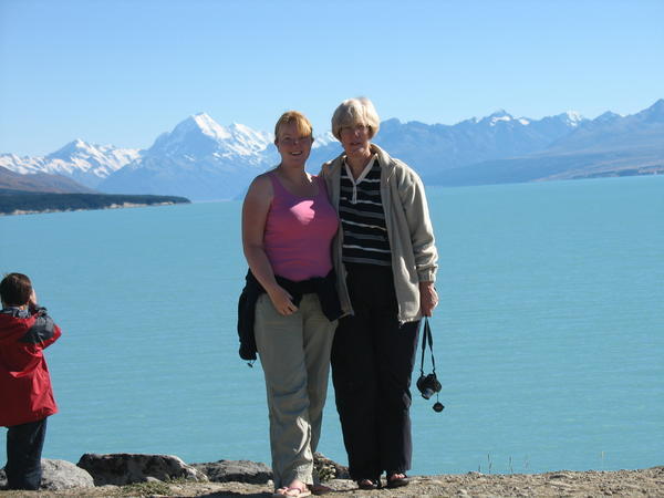 Max and Paddy at the end of the Lake before Mount Cook