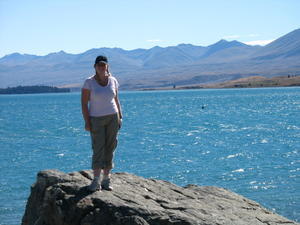 Karen Striking a Pose at Lake Tekapo