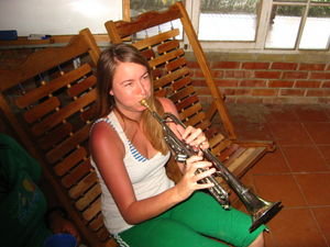 Playing trumpet in the rainforest