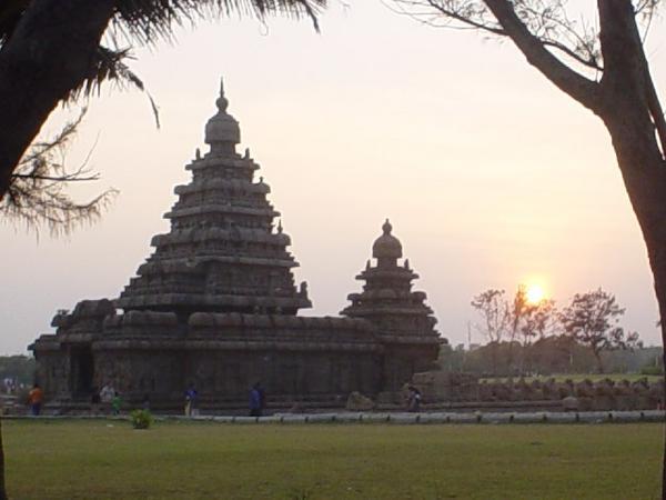 shore temple at sunset