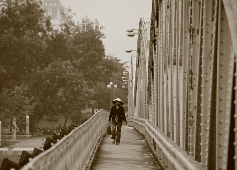 Walking Accross the Main Bridge to Hue