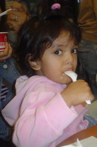 Srija enjoying her ice-cream