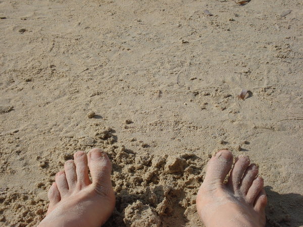 toes in the sand.