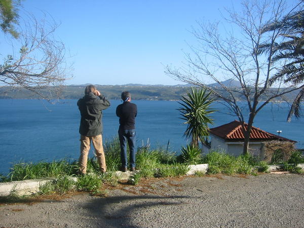 Dad and me spy on the U.S. Navy installation in Souda Bay