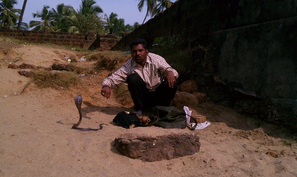 snake charmer with cobra (and bag of snakes!)