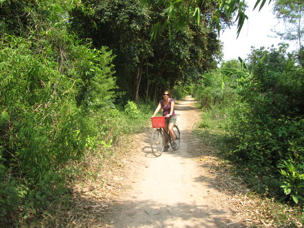 Rachel cycling round Koh Trong