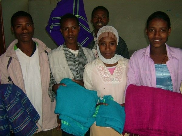 Some of the students holding cloth I bought