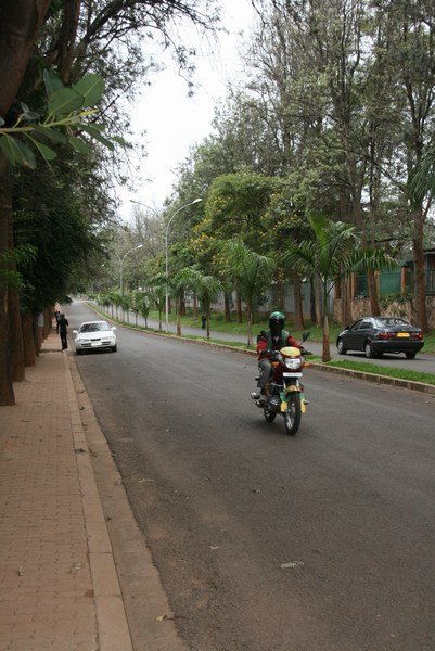 Kigali street with boda boda