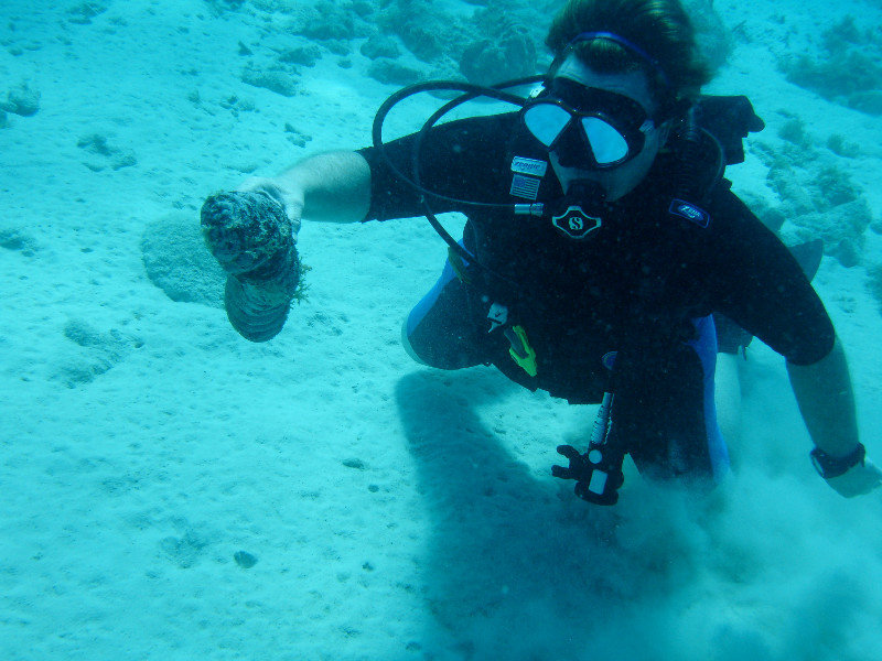 Patty holding sea cucumber.
