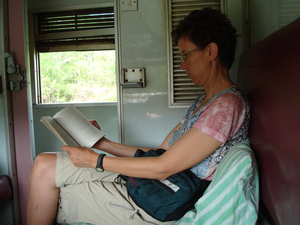 Monica Reading in Our Compartment
