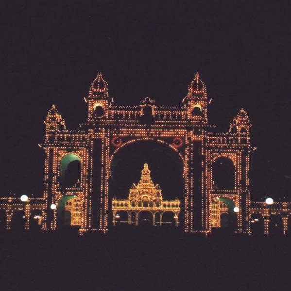 Mysore Palace lit up at night