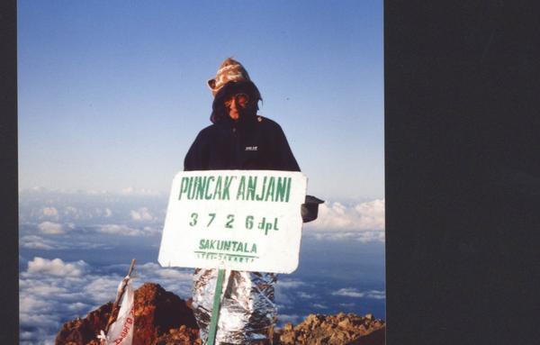 Liz on top of Mt Rinjani