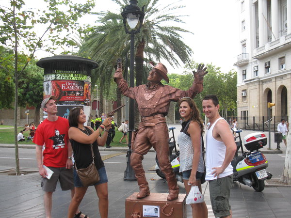 Alid, Me, Alexis and Sion exploring Las Ramblas in Barcelona.