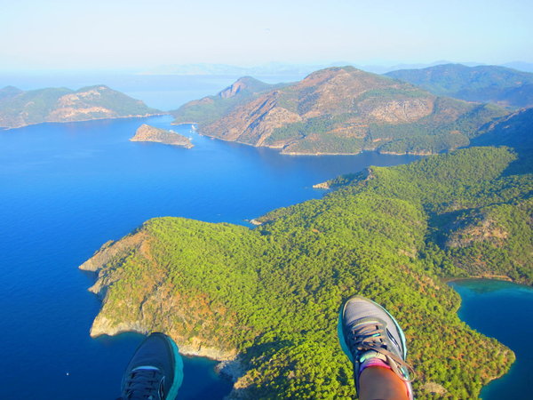 The view of Fethiye while paragliding.