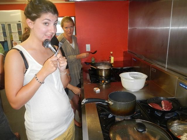 Cooking at the hostel.