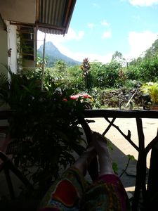 My poor feet and Adam's peak in the background.