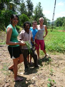 Volunteers with Senarath, the gardener.