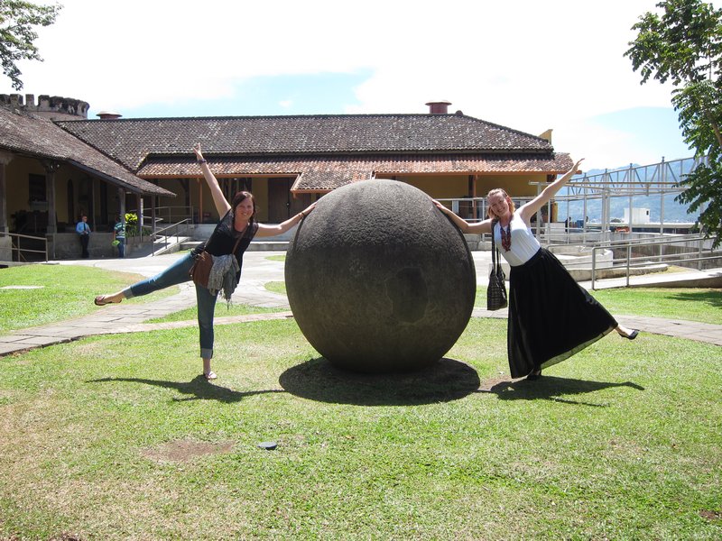 Big stone ball and us.
