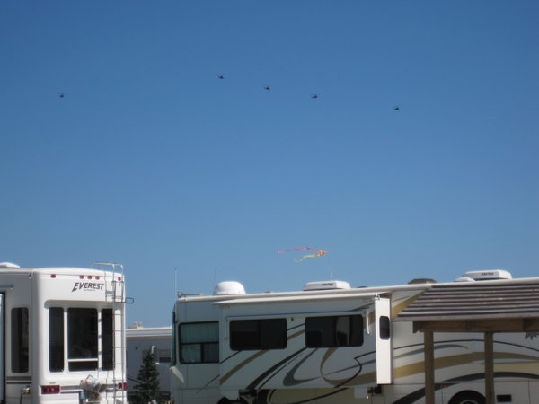 Helicopters buzzing the campground