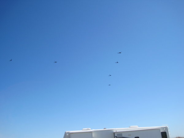 Helicopters buzzing the campground