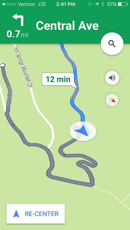 google map screen shot of road down Tower of Terror mountain