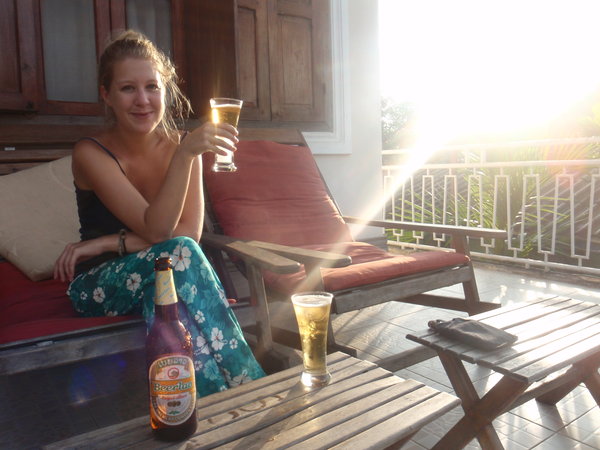 Beer Laos on the balcony!