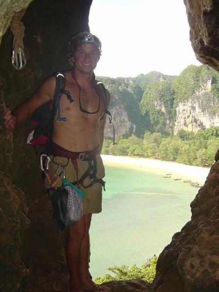 Spelunking, now ready to rappel out of cave