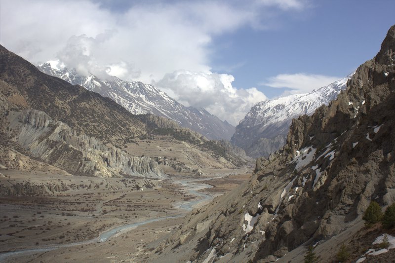 View of Manang valley from near Annapurna III glacial run off lake