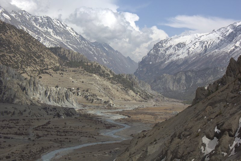 View of Manang valley from near Annapurna III glacial run off lake 2