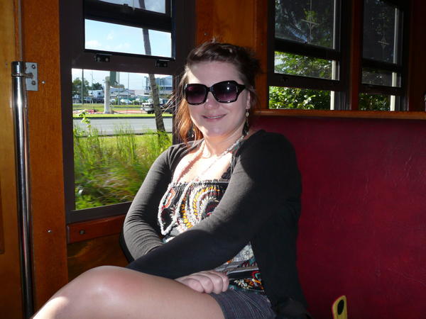 Caroline on the very Scenic train to Kuranda!