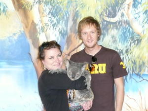 Chris and Caroline with cuddly, snuggly KOALA
