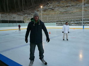 Lake Tekapo   -   Chris doing very well at Ice Skating on an outdoor rink just up the road from where we were staying